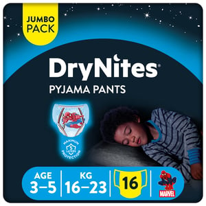 Huggies DryNites Pyjama Pants, 3-5 years, Bed Wetting Diaper, Boy, 16-23 kg, Jumbo Pack, 16 pcs