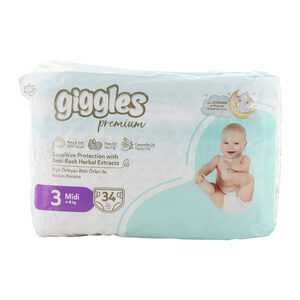 Giggles Premium Baby Diaper Midi Size 3 4-9kg 34 pcs
