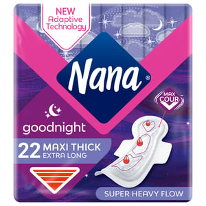 Nana Goodnight Maxi Thick Extra Long Sanitary Pads with Wings For Super Heavy Flow 22 pcs