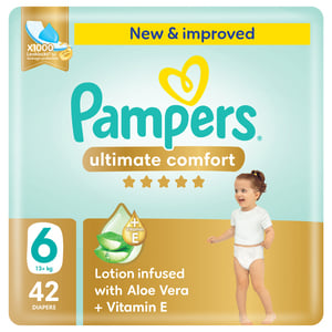 Pampers Ultimate Comfort Taped Diapers, Size 6, 13+kg, Giant Pack, 42 pcs