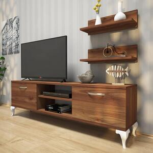 Home Canvas TV Stand with Wall Shelf TV Unit with Bookshelf Modern Pedestal Design 150 cm - Walnut with White Leg (Walnut) 182