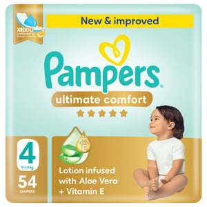 Pampers Ultimate Comfort Taped Diapers, Size 4, 9-14kg, Mega Pack, 54 pcs