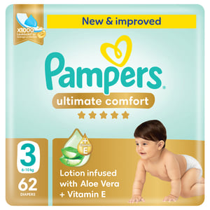 Pampers Ultimate Comfort Taped Diapers, Size 3, 6-10kg, Mega Pack, 62 pcs