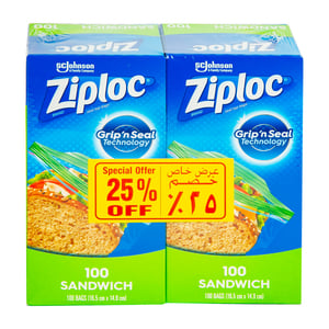 Ziploc Sandwich Bag Seal Top Value Pack 2 x 100 pcs
