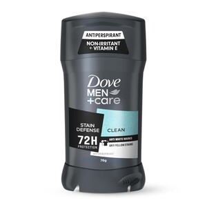 Dove Men+Care Anti-Perspirant Deodorant Stick Stain Defense Clean Scent Anti-White Marks & Yellow Stains with Vitamin E Moisturizer & 72H Protection 76 g