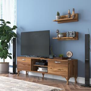 Home Canvas Stand with Wall Shelf TV Unit with Bookshelf Modern Pedestal Design 150 cm - Walnut 2043