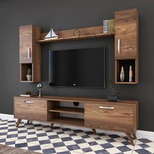 Home Canvas TV Unit with Wall Shelf TV Stand with Bookshelf Wall Mounted with Shelf Modern Leg 180 cm - Walnut 284