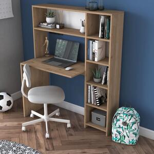 Home Canvas Computer Desk with Bookshelf and Shelves White (Walnut) 2025