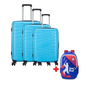 Skybags MAXX 4Wheel Hard Trolley 3pcs set Blue (20+24+28inch) + Backpack