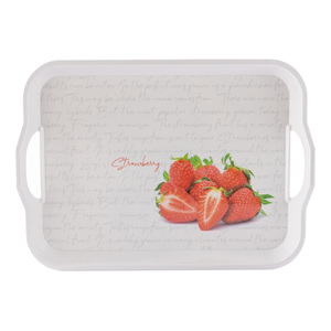 LuLu Melamine Rectangle Tray with Handle, 17 inches, Strawberry