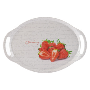 LuLu Melamine Oval Tray with Handle, 17.5 inches, Strawberry