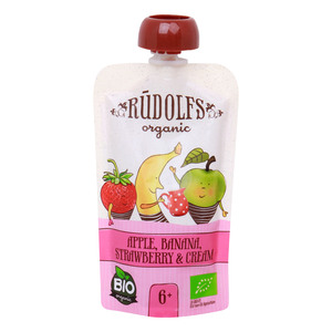 Rudolfs Organic Apple, Banana, Strawberry & Cream Puree 6+ 110 g