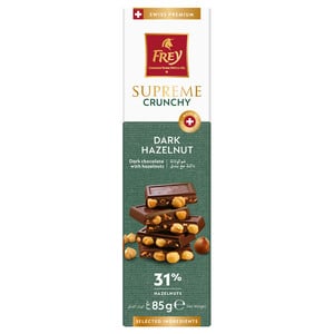 Frey Supreme Crunchy Hazelnut Dark Chocolate Bar, 85 g