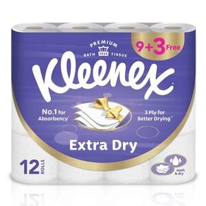 Kleenex Extra Dry Toilet Tissue Paper Embossed 3ply 160 Sheets 12 Rolls