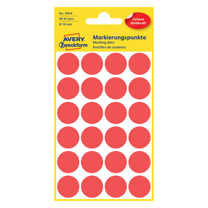 أفيري ملصقات بتصميم نقاط دائرية 18 ملم ، 96 ملصق ، أحمر ، 3004