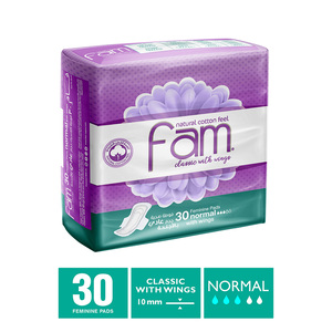 Fam Natural Cotton Feel Classic Feminine Pads With Wings 30 pcs