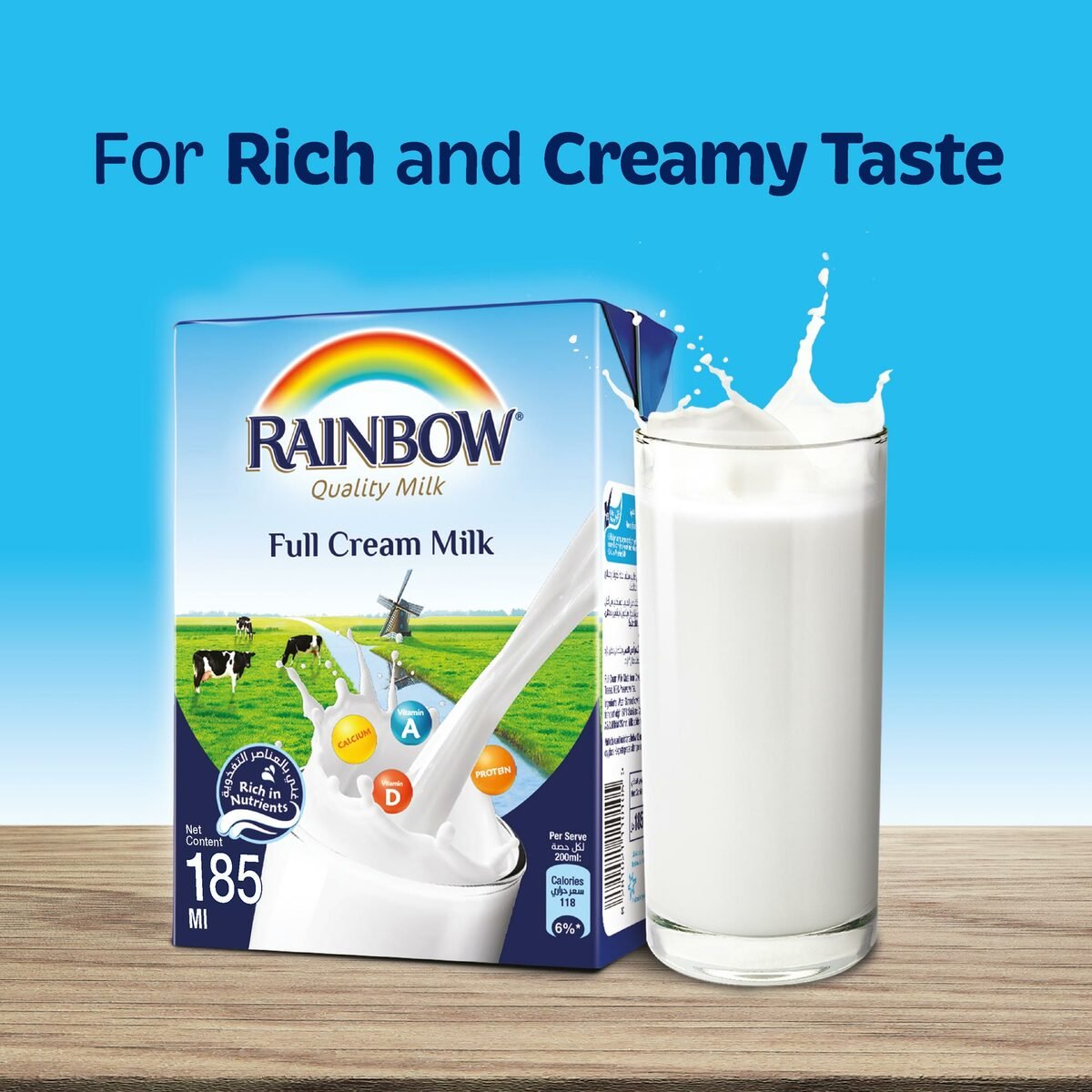 Rainbow UHT Milk Full Cream 185 ml