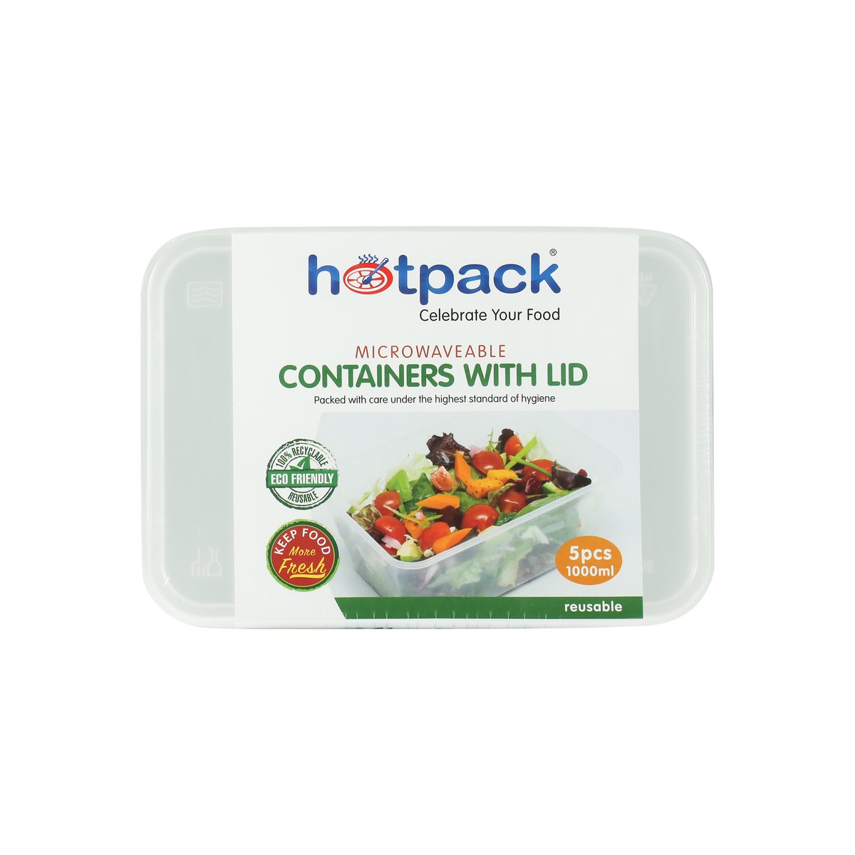 Hot Pack 1 Litre Microwavable Container with Lid 5 pcs