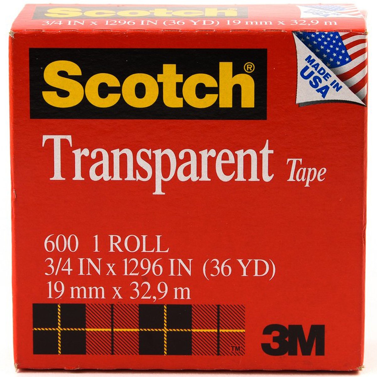 3M Scotch Transparent Tape, 3/4in x 36yards Small Core 1Pc