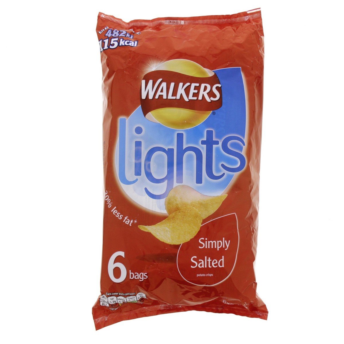 Walkers Lights Simply Salted Potato Crisp 6 x 24 g