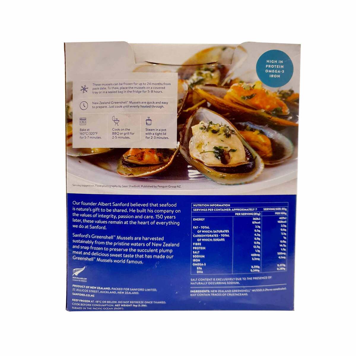 Sanford Frozen Mussels Half Shell 1kg