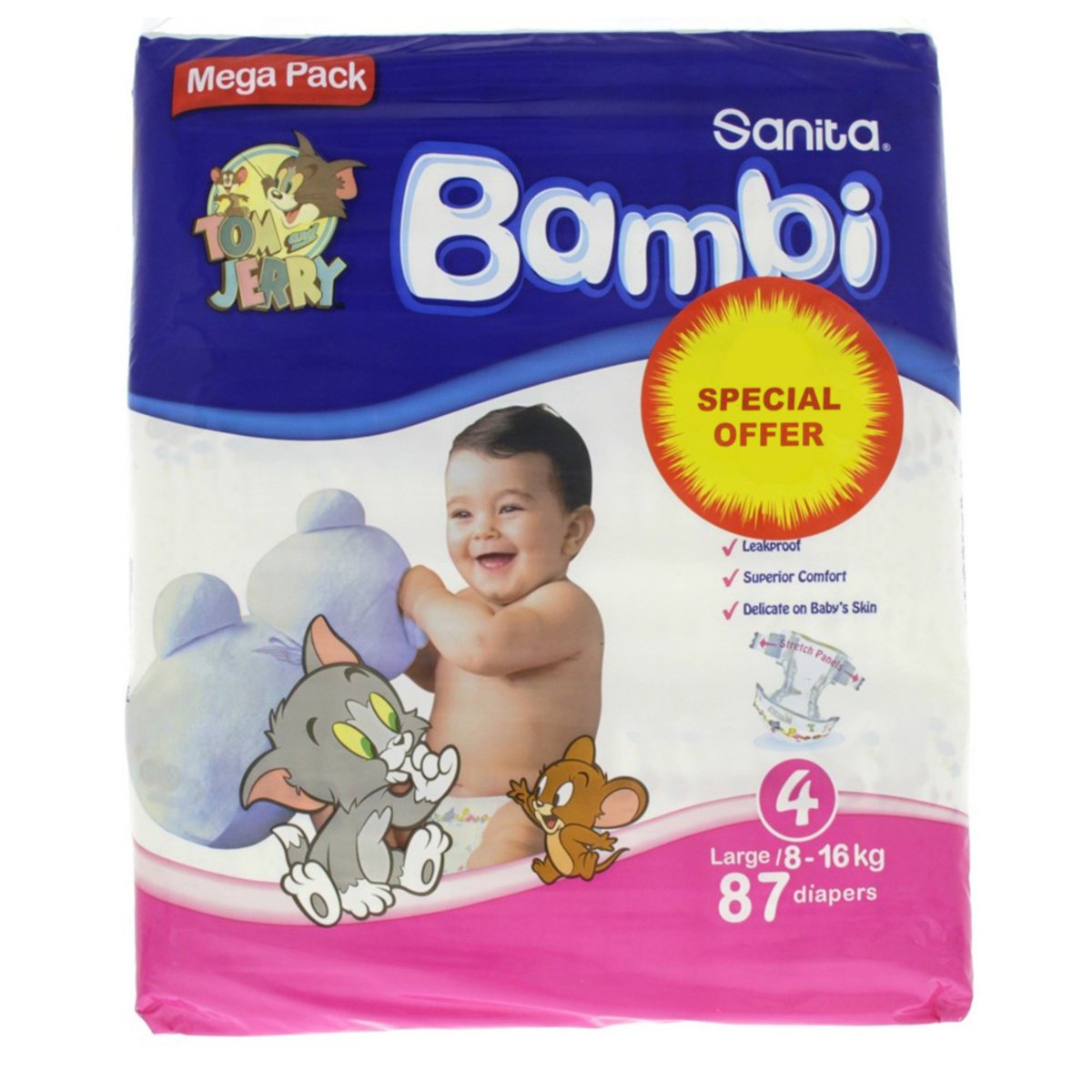 Sanita Bambi Baby Diaper Size 4 Large 8-16kg 87pcs