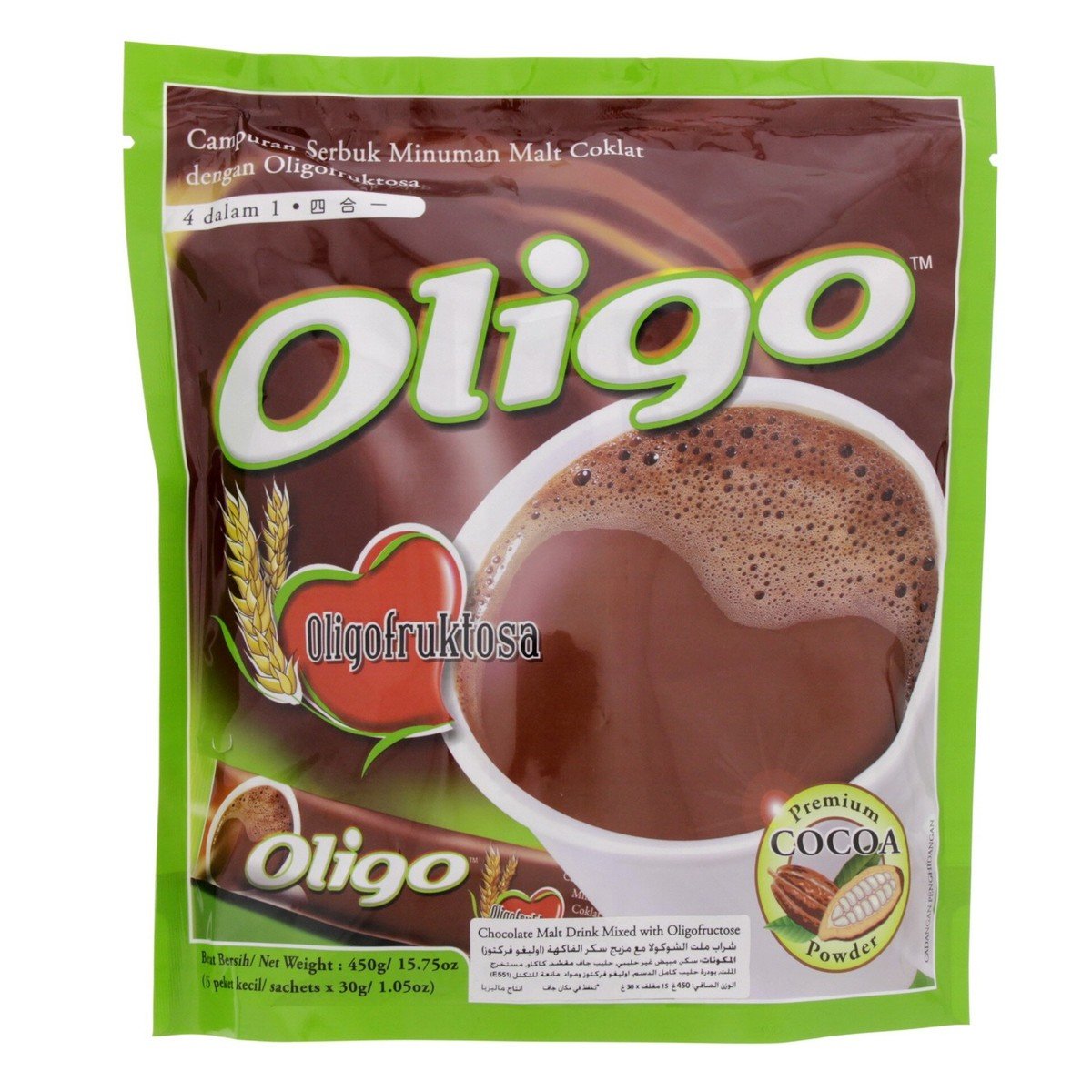 Oligo Chocolate Malt Drink Mixed With Oligofructose 15 x 30 g