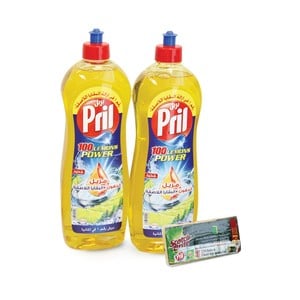 Pril Dish Wash Liquid 1Litre x 2pcs + Sponge Scourer 1pc