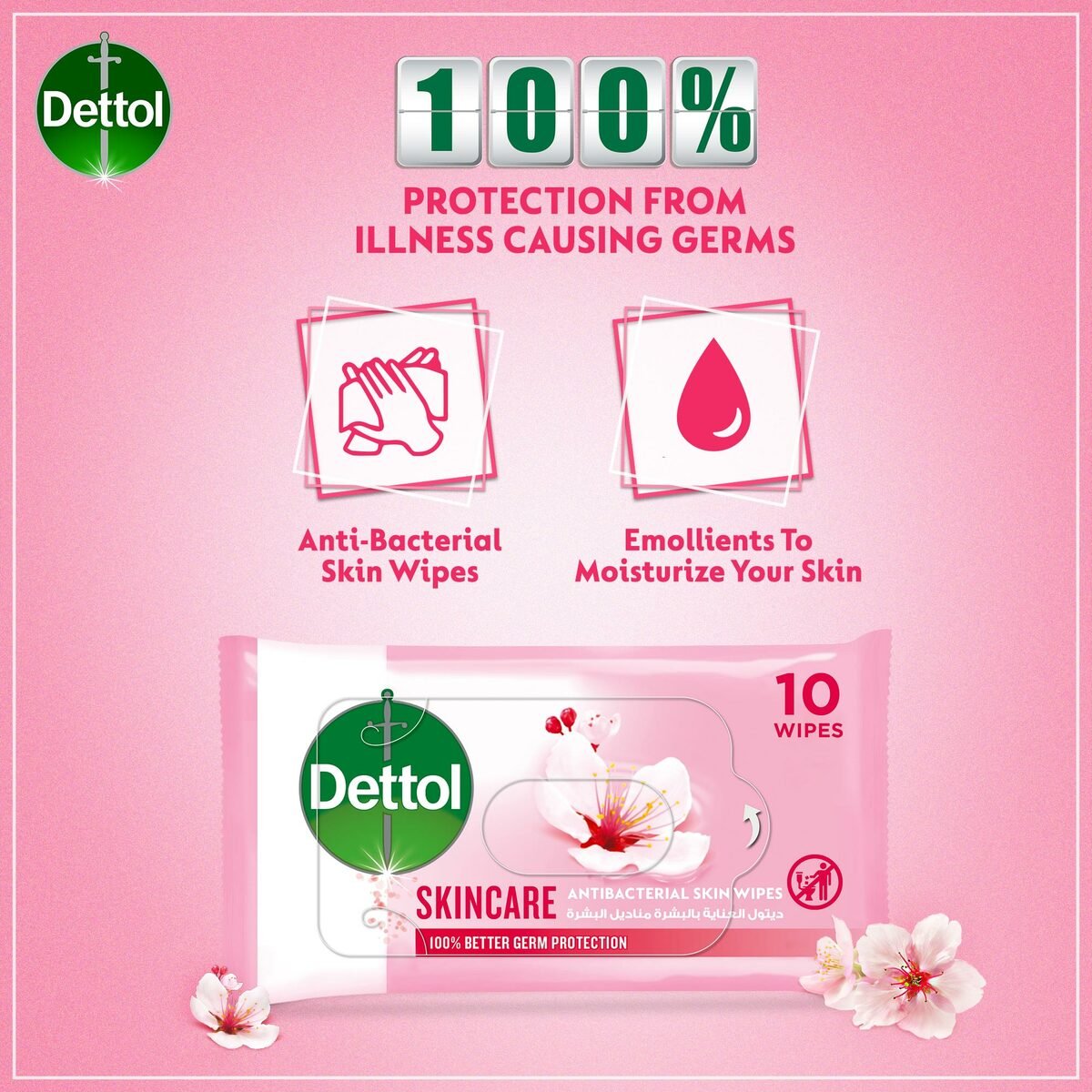 Dettol Skincare Antibacterial Skin Wipes 10 pcs