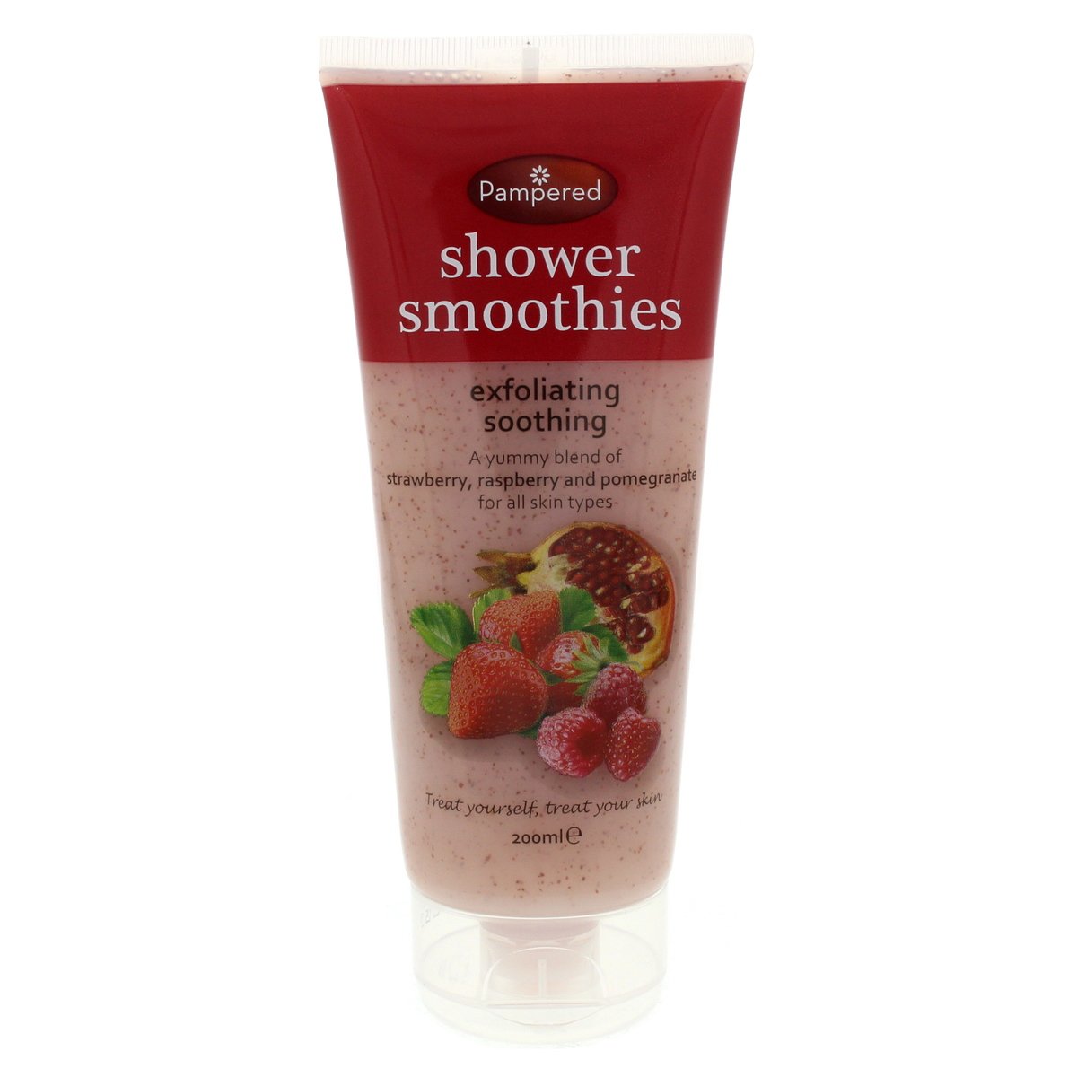 Pampered Exfoliating Soothing Strawberry Raspberry And Pomegranate Shower Smoothies 200 ml
