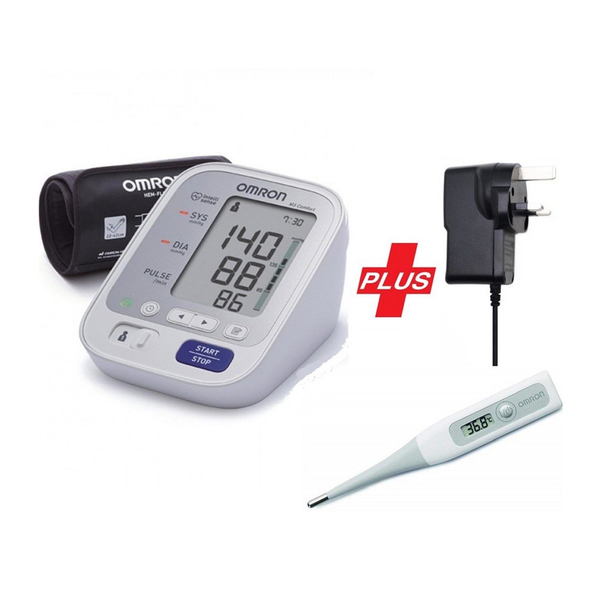 Omron Blood Pressure Monitor M3 + Omron Thermometer + A/C Adaptor Online at  Best Price, BP Monitor