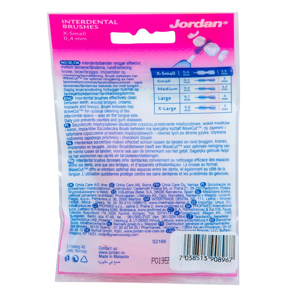 Jordan Interdental Brushes XS Size 0.4mm 10pcs