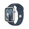 Apple Watch Series 9 GPS, Silver Aluminium Case with Storm Blue Sport Band, 41 mm, M/L, MR913QA/A