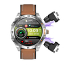 Porodo Hype Smart Watch with Earbuds,Black dial and Brown Leather Band