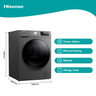 Hisense Front Load Heat Pump Dryer, 9 kg, Titanium Silver, DHQA902UT