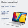 Asus Vivobook Go 14 Notebook, 14", FHD Nanoedge Display, Intel Core i3-N305 Processor, 8 GB RAM, 512 GB SSD, Windows 11 Home, Silver, E1404GA-NK004W