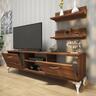 Home Canvas TV Stand with Wall Shelf TV Unit with Bookshelf Modern Pedestal Design 150 cm - Walnut with White Leg (Walnut) 182