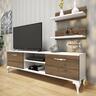 Home Canvas TV Stand with Wall Shelf TV Unit with Bookshelf Modern Pedestal Design 150 cm - Walnut with White Leg (White-Antique) 55