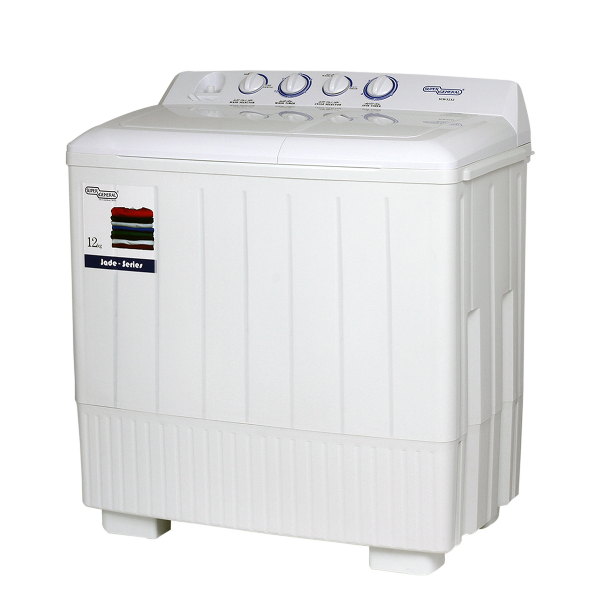 Super General Top Load Twin-Tub Semi-Automatic Washing Machine, 12 kg, White, SGW1212