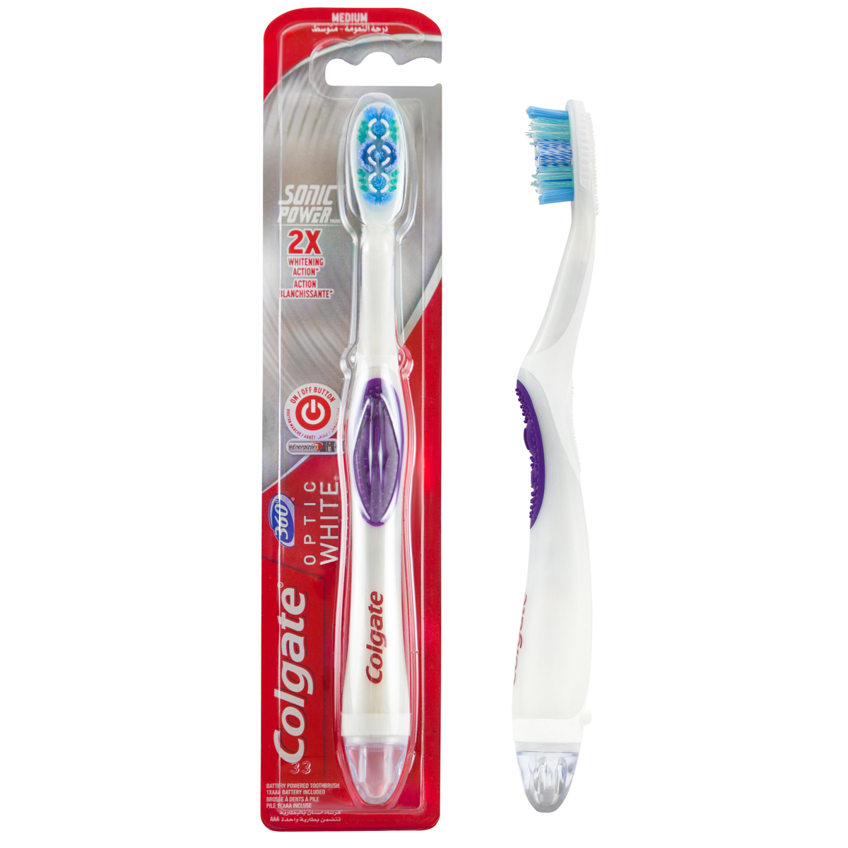 Colgate Battery Powered Toothbrush 360 Optic White Medium Assorted 1 pc