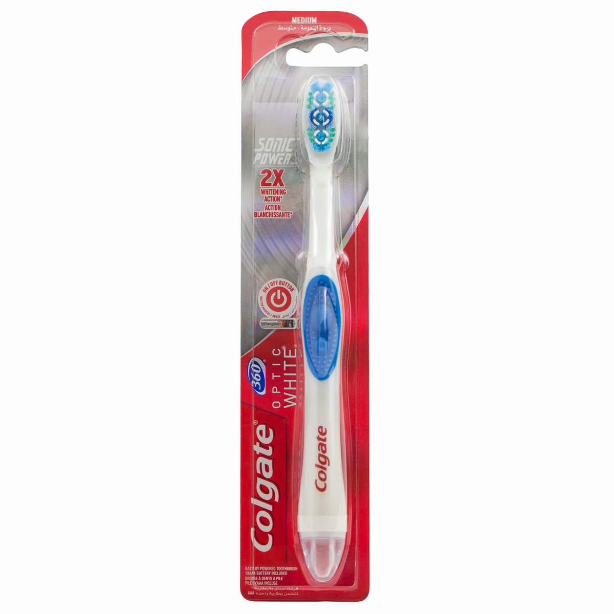 Colgate Battery Powered Toothbrush 360 Optic White Medium Assorted 1 pc