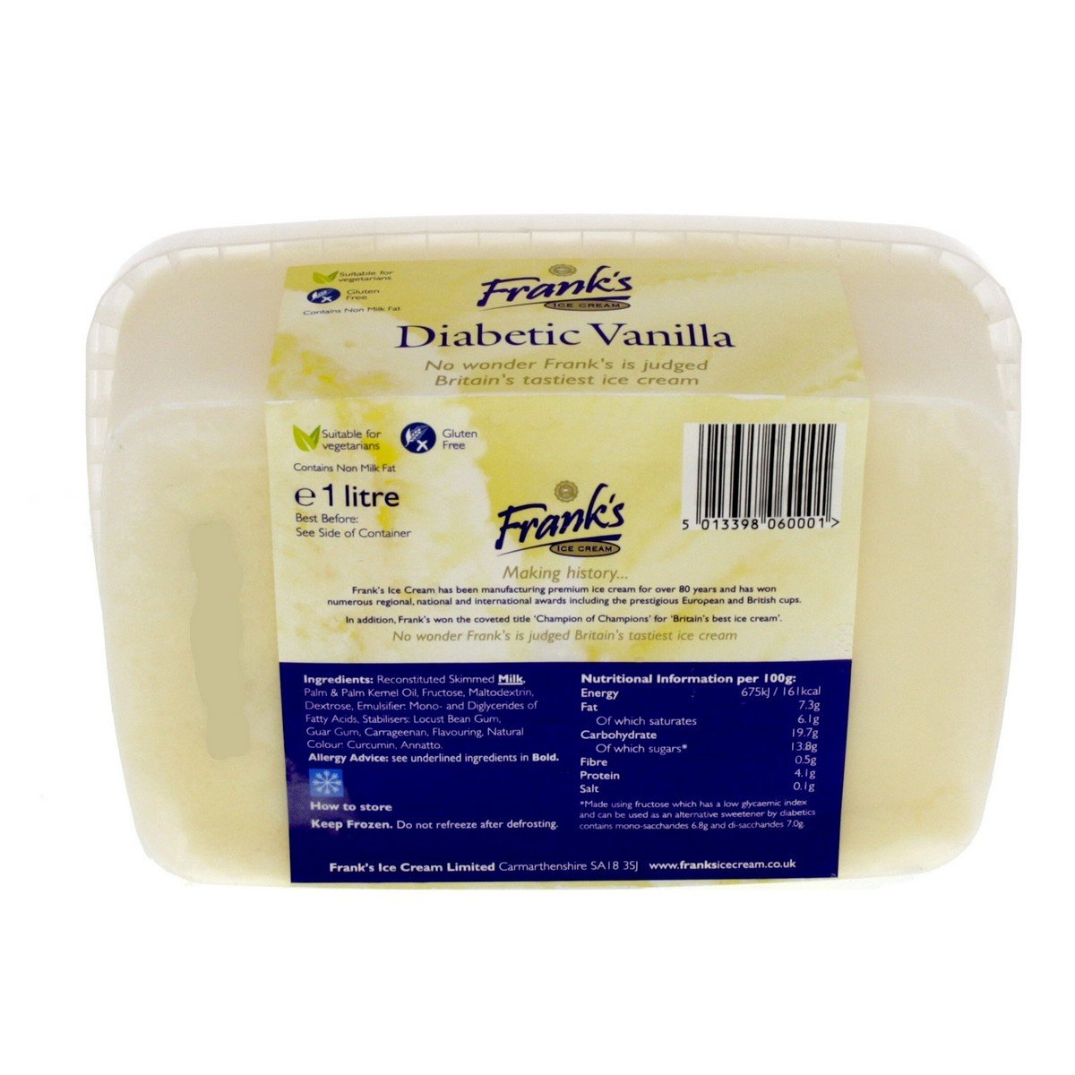 Frank's Diabetic Vanilla Ice Cream 1 Litre