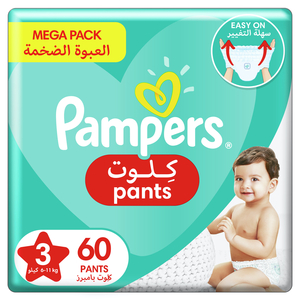 Pampers Baby-Dry Pants Diapers Size 3 6-11 kg With Stretchy Sides for Better Fit 60pcs