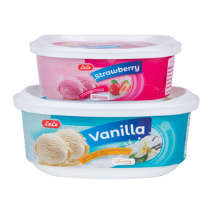 LuLu Ice Cream Vanilla 1 Litre + Strawberry Value Pack 500 ml