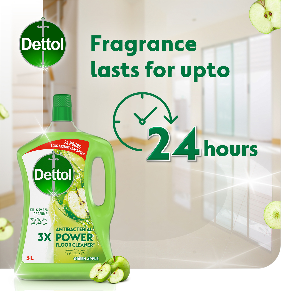 Dettol Green Apple Antibacterial Power Floor Cleaner 3 Litres