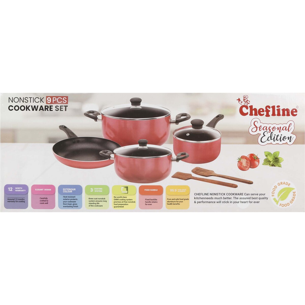 Chefline Non Stick Cookware Set, 9 Pcs, INDRM