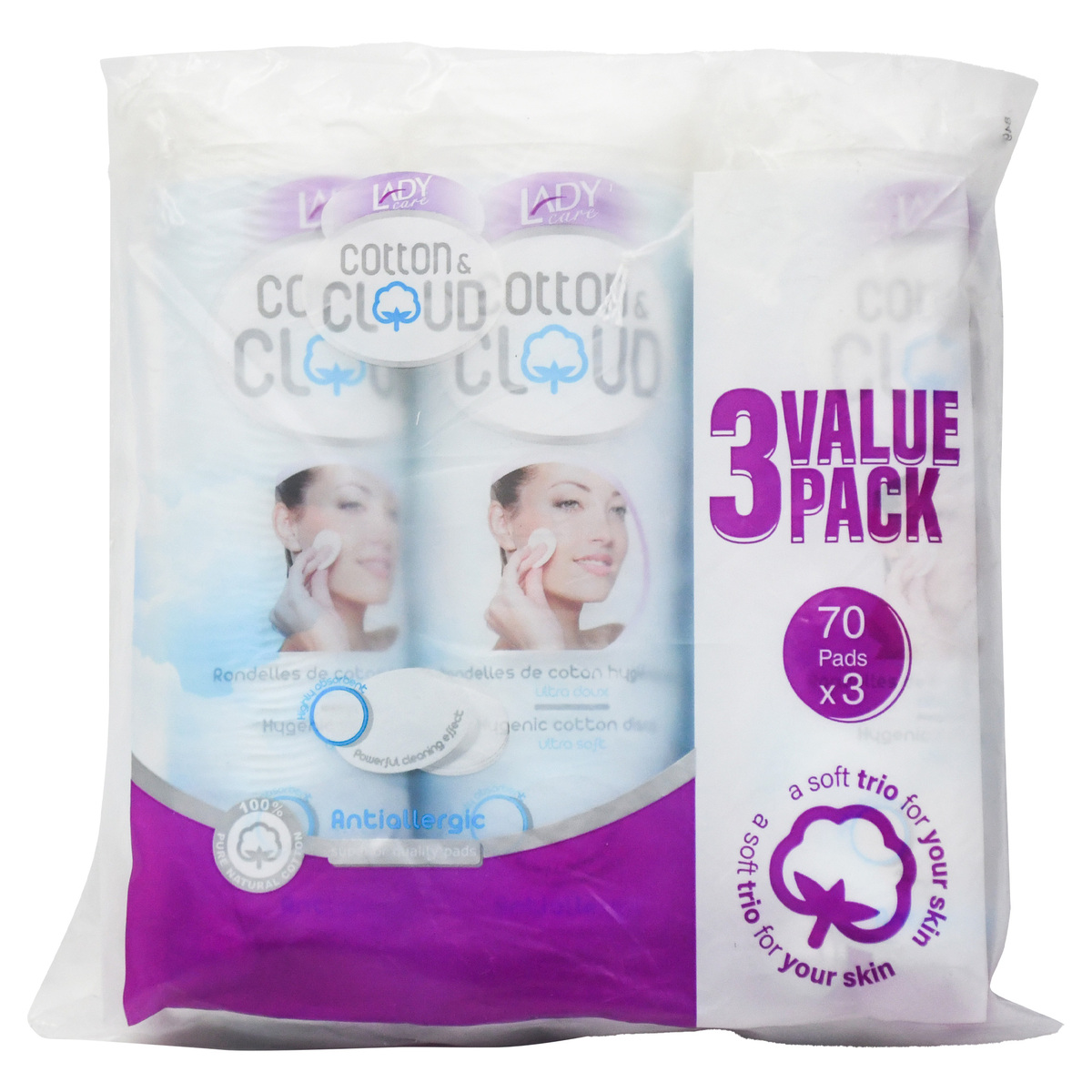 Lady Care Cotton & Cloud Cotton Pads Value Pack 3 x 70pcs