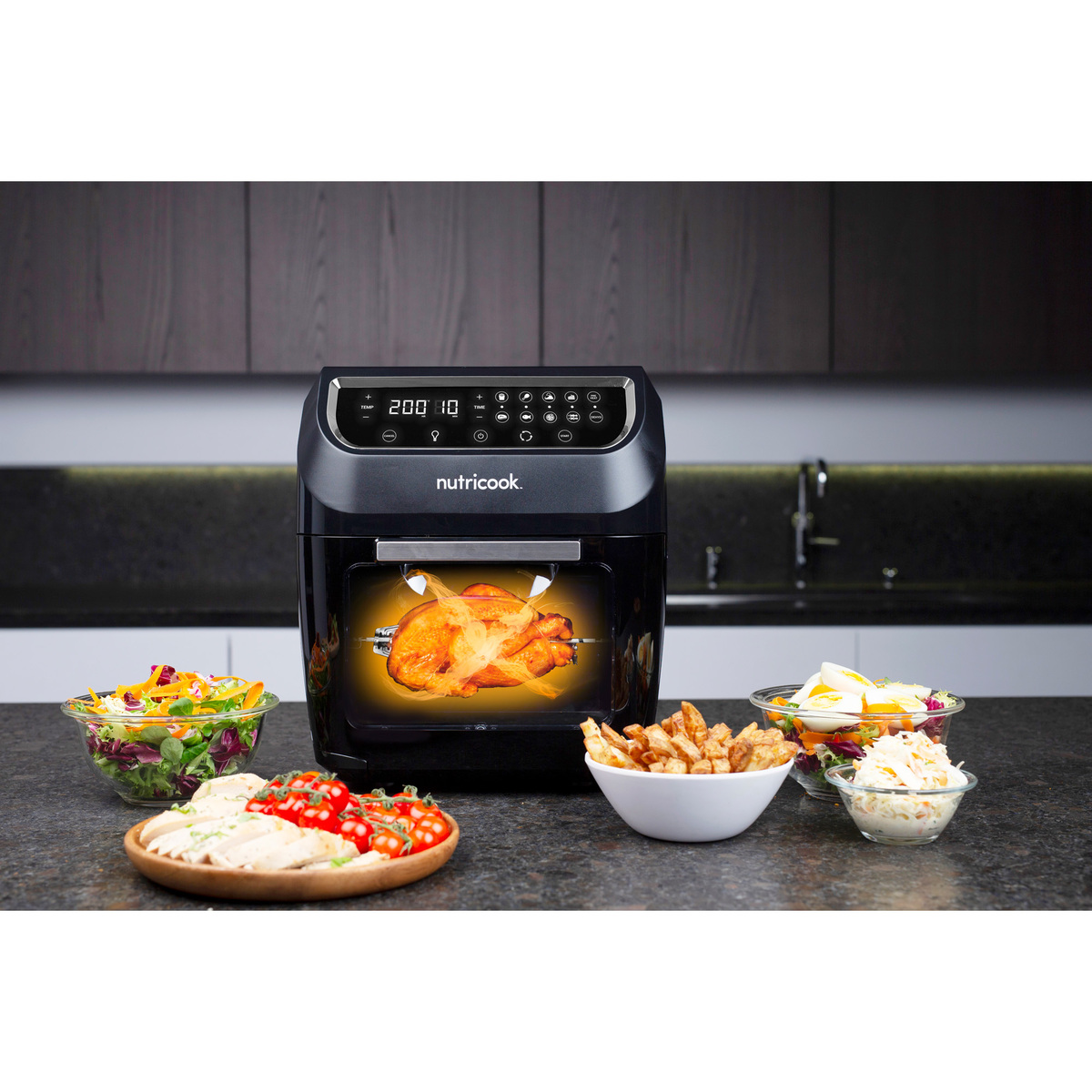 Nutricook Air Fryer Oven With Digital/One Touch Control Panel Display, 12 L, 1800 W, 8 Preset Programs, Black, NC-AFO12