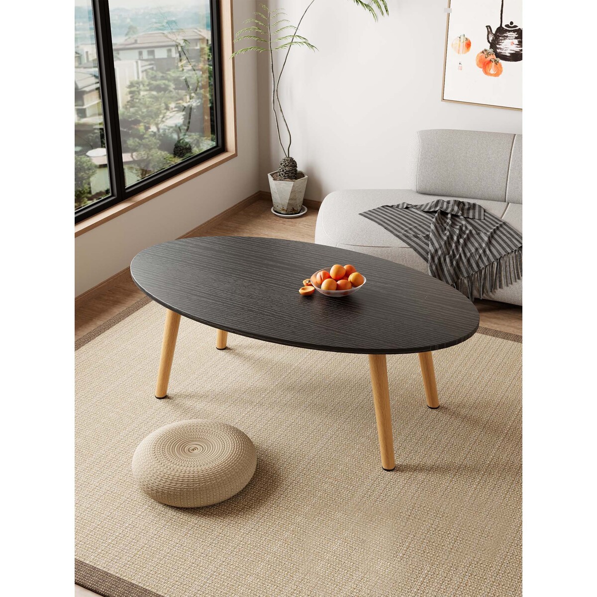 Golden Wheat Tea Table 120cm Black