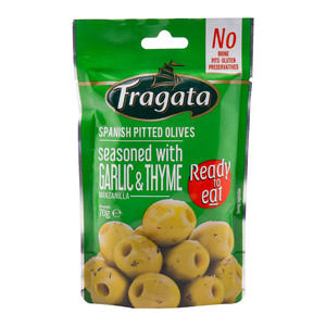 Fragata Spanish Pitted Olives Seasoned With Garlic & Thyme Manzanilla 70 g